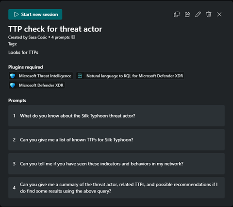 Screenshot of sample promptbook to start a new session.
