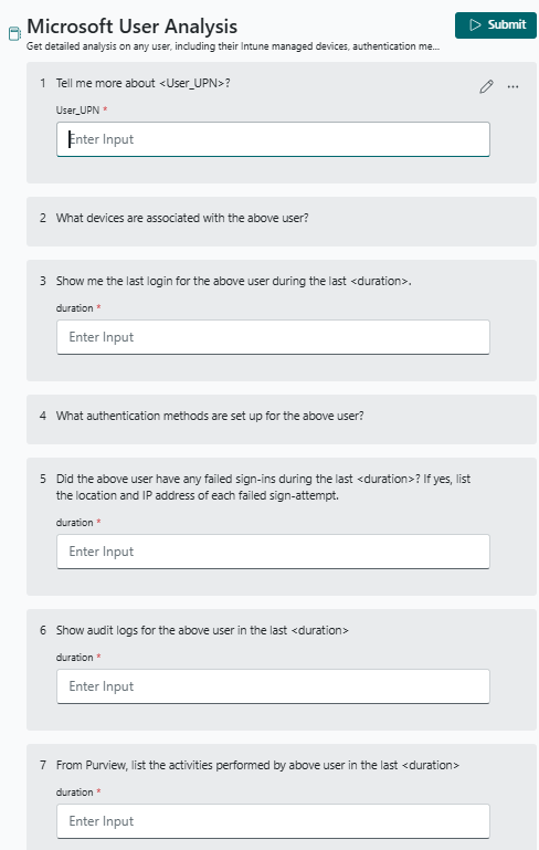 Screenshot of Microsoft user analysis promptbook.