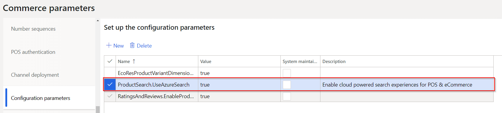 Screenshot of configuration parameters for cloud-powered search.