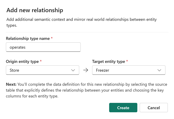 Screenshot of the Add new relationship options.