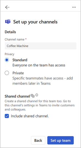 Screenshot of the Set up your channels step in the Sales agent in Outlook.