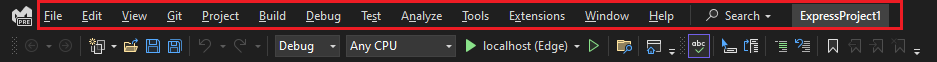 Screenshot of the menu bar in Visual Studio 2022.