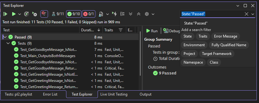 Screenshot that shows the search filter categories.