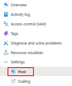 Screenshot che mostra il menu Impostazioni del pool.