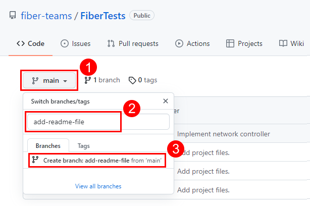 Screenshot della finestra di dialogo 'Scambia rami/tag' nella pagina principale di un repository GitHub.