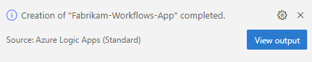 Screenshot che mostra un messaggio che indica che la creazione dell'app per la logica è stata completata correttamente.