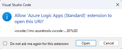Screenshot che mostra la richiesta di estensione per aprire gli strumenti di Microsoft Azure.