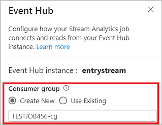 Screenshot che mostra la selezione del gruppo di consumatori durante la configurazione di un hub di eventi.