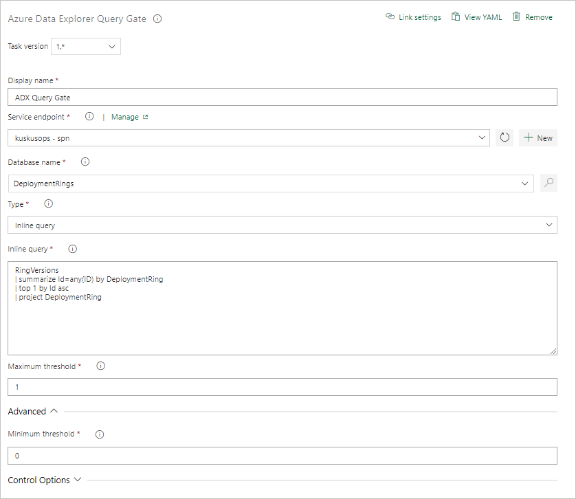 Screenshot che mostra come configurare un'attività di Server Gate.