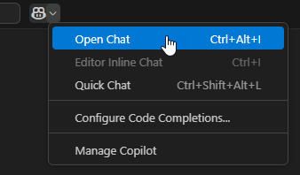 Screenshot che mostra il menu Attiva/Disattiva chat aperto mentre si seleziona l'opzione di menu Apri chat.
