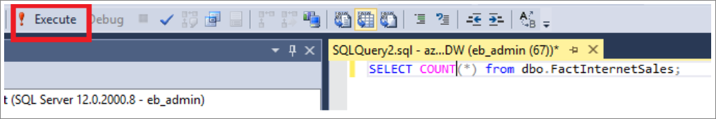 Screenshot del pulsante Esegui per eseguire la query.