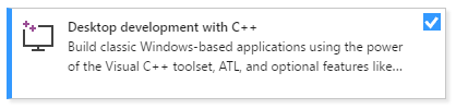 Screenshot del programma di installazione di Visual Studio, Sviluppo di applicazioni desktop con carico di lavoro C++.