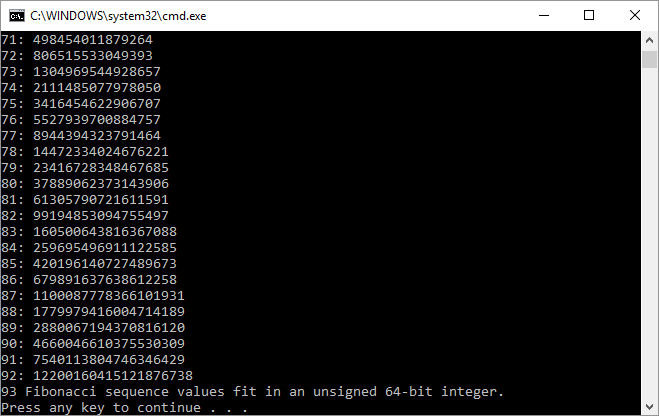 Screenshot dell'output della finestra di comando quando si avvia l'app client senza eseguire il debug.