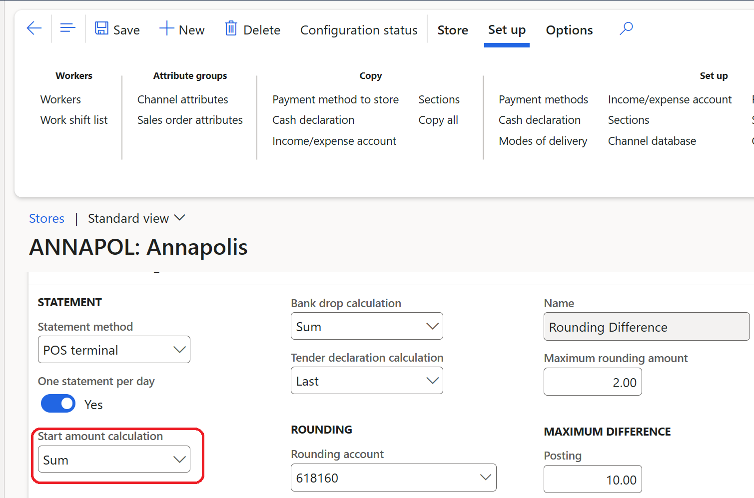Screenshot dell'avvio della configurazione del calcolo dell'importo nel modulo dei dettagli del punto vendita.