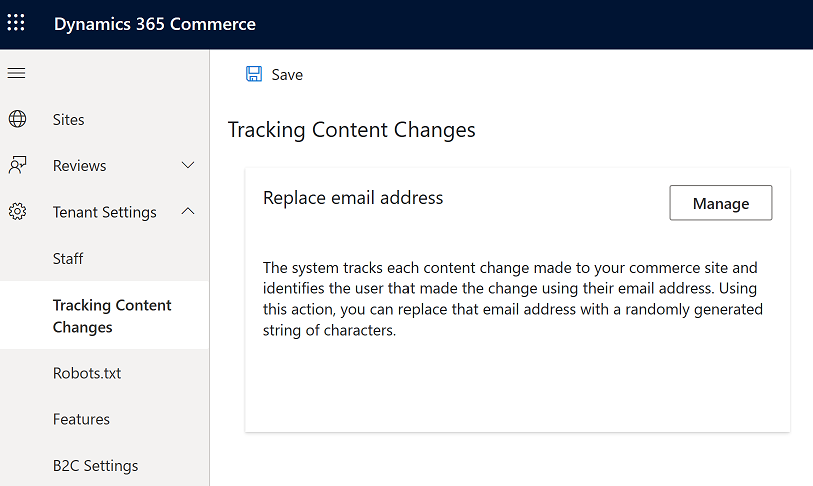 Screenshot of Tracking Content Changes selected.