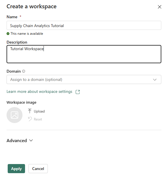 Screenshot della finestra di dialogo Crea area di lavoro nel portale di Fabric.