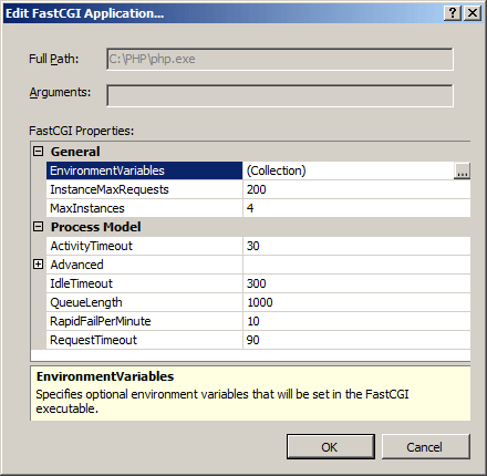 Screenshot che mostra la finestra di dialogo Modifica applicazione Fast C G I.
