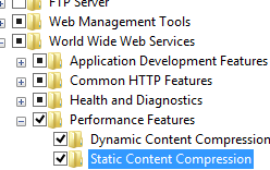 Screenshot della cartella Static Content Compression selezionata ed evidenziata.