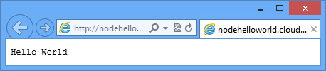 Finestra del browser che visualizza la pagina hello world; l'URL indica che la pagina è ospitata in Azure.