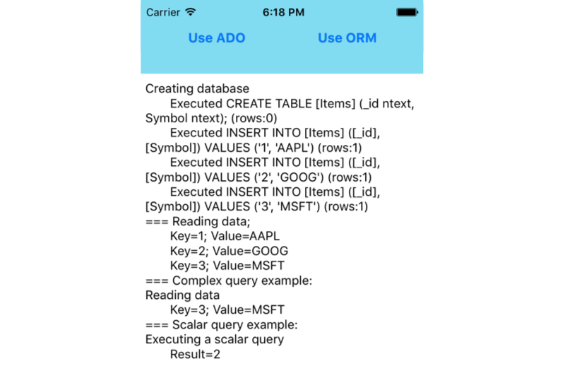 Esempio di SQLite.NET iOS