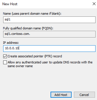 Screenshot dell'aggiunta di un record host.