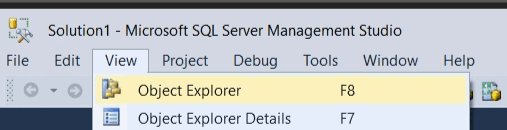 Screenshot dell'Esplora oggetti nel menu SSMS.