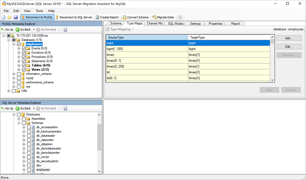 Screenshot che mostra la funzionalità Type Mapping.