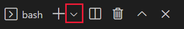 Screenshot che mostra la finestra del terminale di Visual Studio Code con Bash nel menu a discesa.