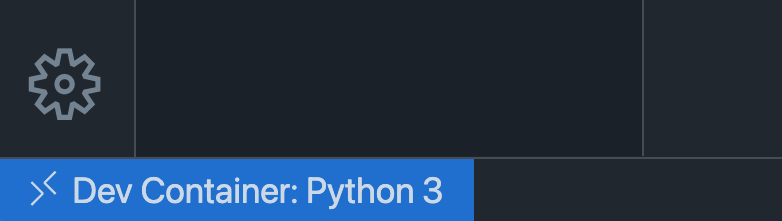 Screenshot dell'indicatore remoto con testo che indica il contenitore di sviluppo python 3