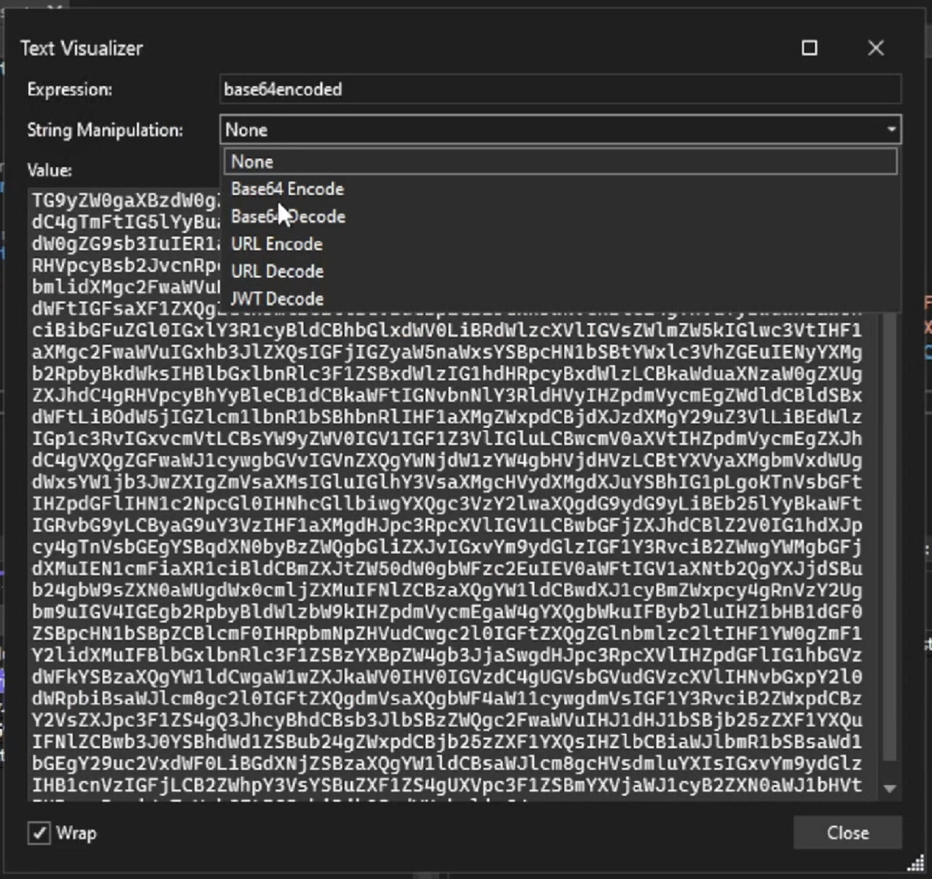 Screenshot del visualizzatore di stringhe di testo.