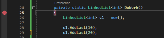 Screenshot che illustra come impostare un punto di interruzione nel debugger Visual Studio 2022.