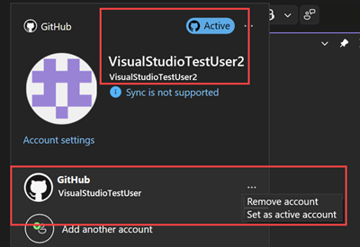 Screenshot che mostra un account GitHub attivo nelle impostazioni dell'account.