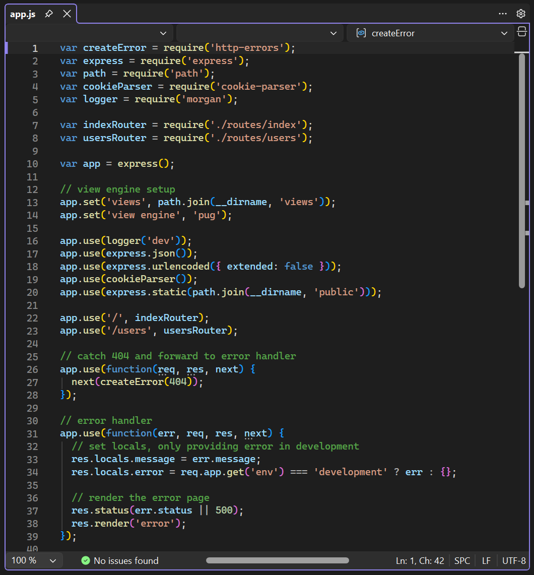 Screenshot del file dell'applicazione aperto nell'editor in Visual Studio.