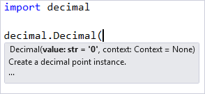 Screenshot che mostra l'aiuto per la firma nell'editor di Visual Studio.