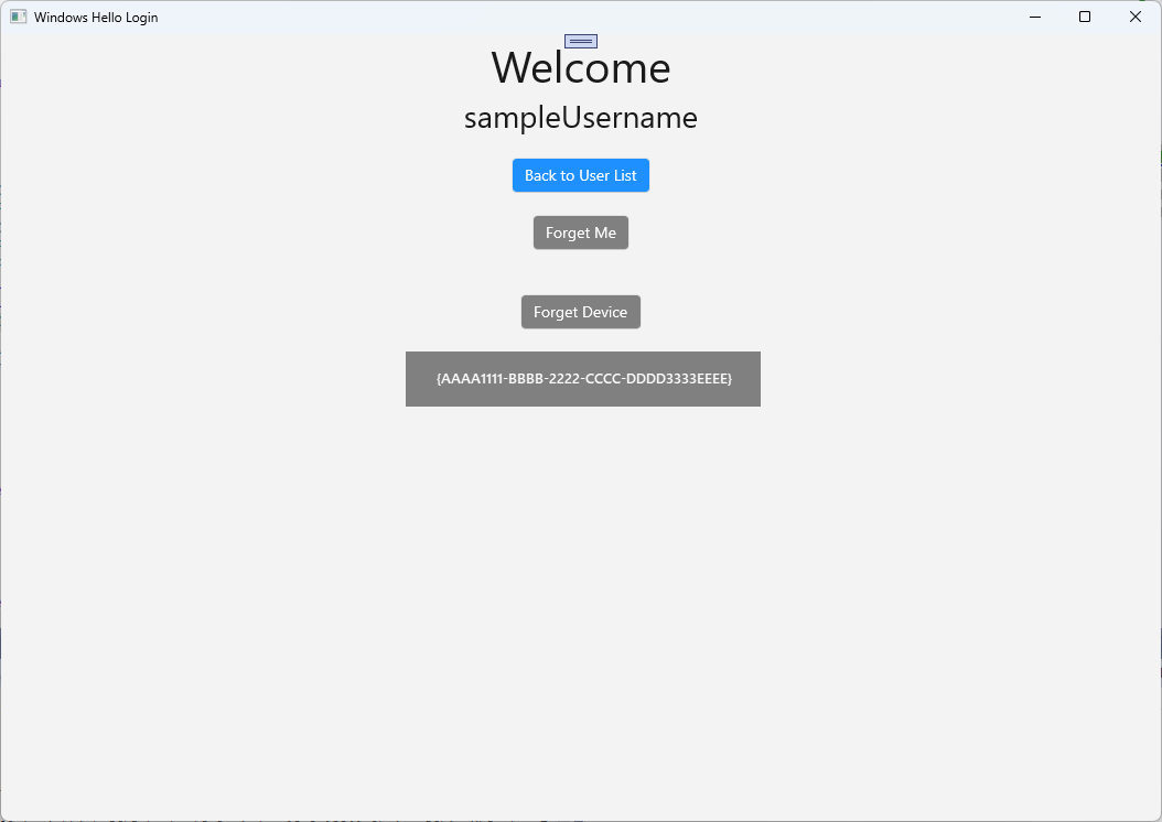 Uno screenshot di Windows Hello che mostra un accesso effettuato con successo con l'ID del dispositivo