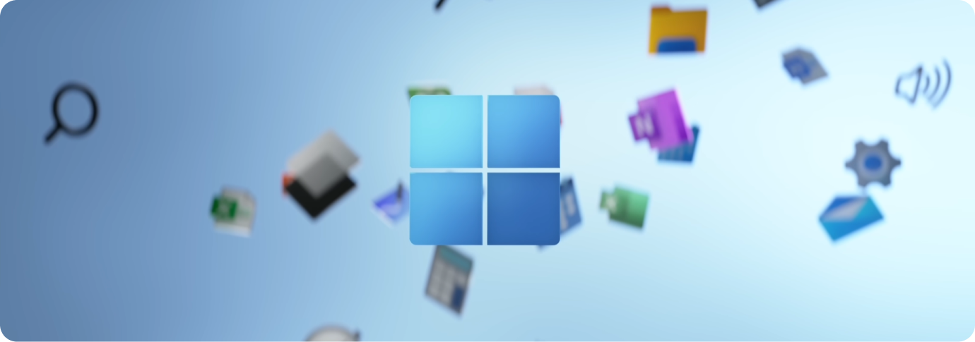 Windows con icone dell'app mobili in background