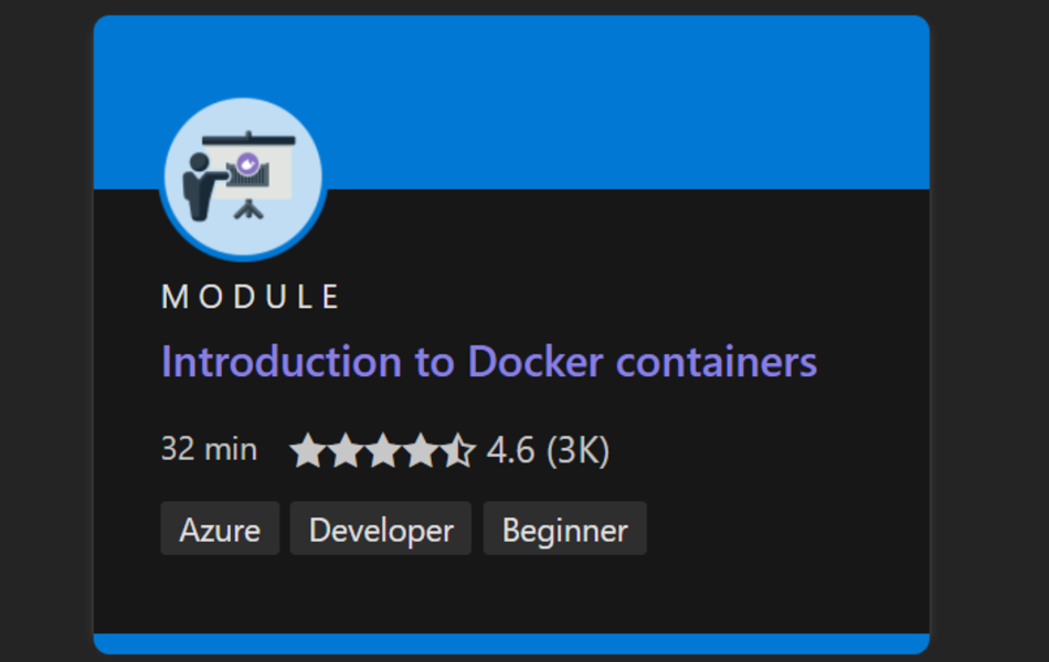 Screenshot del corso Microsoft Learn Docker