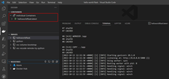 VS Code でコンテナーを実行する例を示すスクリーンショット。