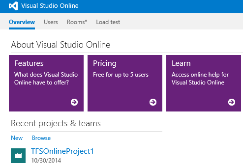 Azure DevOps の [最近使用したプロジェクトとチーム] の [新しいプロジェクト] ボタンのスクリーンショット。