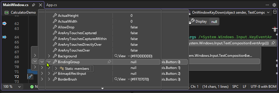 Visual Studio でオブジェクト ツリーを展開する方法を示すスクリーンショット。