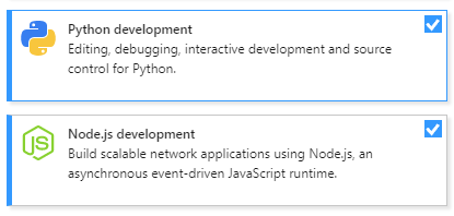 Node.jsおよびPython開発ワークロード