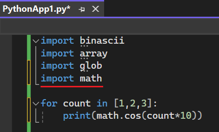 Visual Studio 2022 でスマート タグからコマンドを実行した後に追加された import ステートメントを示すスクリーンショット。