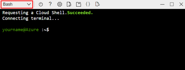 Captura de tela que mostra como selecionar a opção Bash no Cloud Shell.