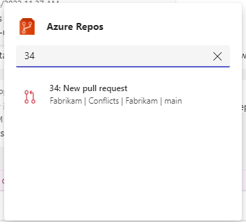 Captura de tela mostrando a notificação do Teams de uma solicitação de pull.