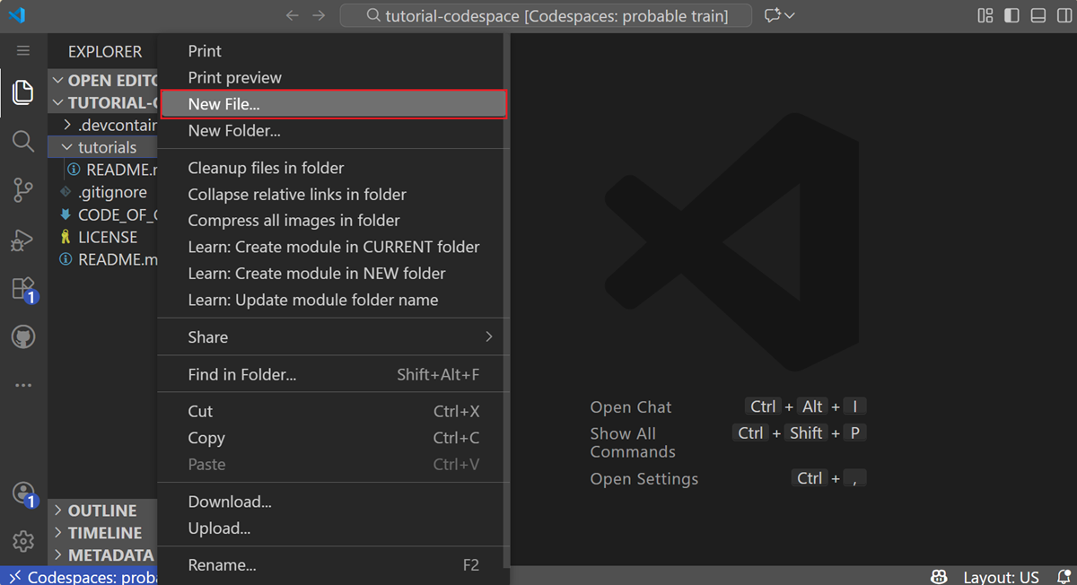 Criar um novo arquivo chamado HelloWorld.cs na pasta de tutoriais