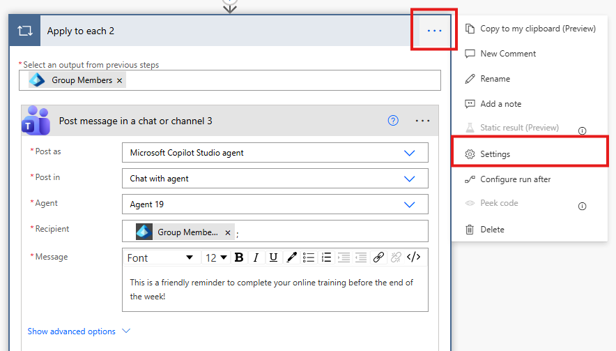 Captura de tela selecionando as configurações.