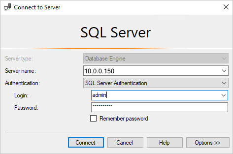 Captura de tela do SQL Server Management Studio: Conectar a servidor do banco de dados SQL.