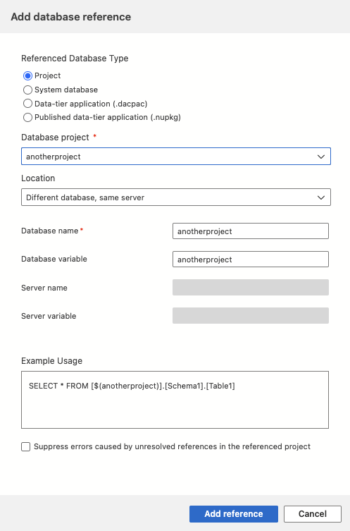 Captura de tela da caixa de diálogo de adição da referência do Visual Studio Code.