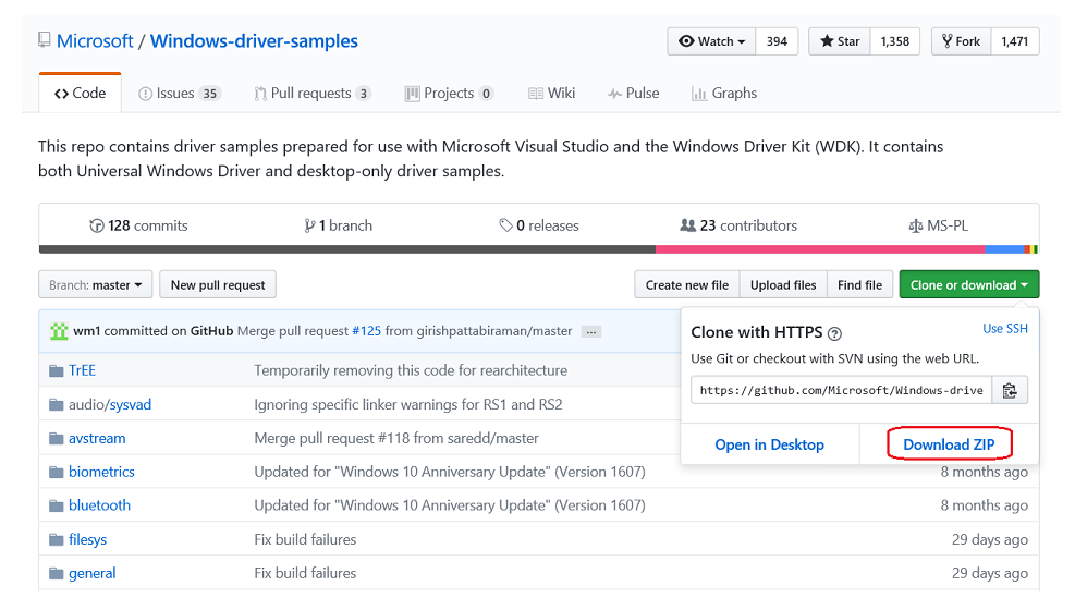 Captura de tela do repositório GitHub exibindo a pasta geral e o botão Baixar ZIP.