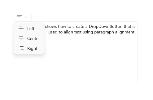 Um botão drop-down com comandos de alinhamento